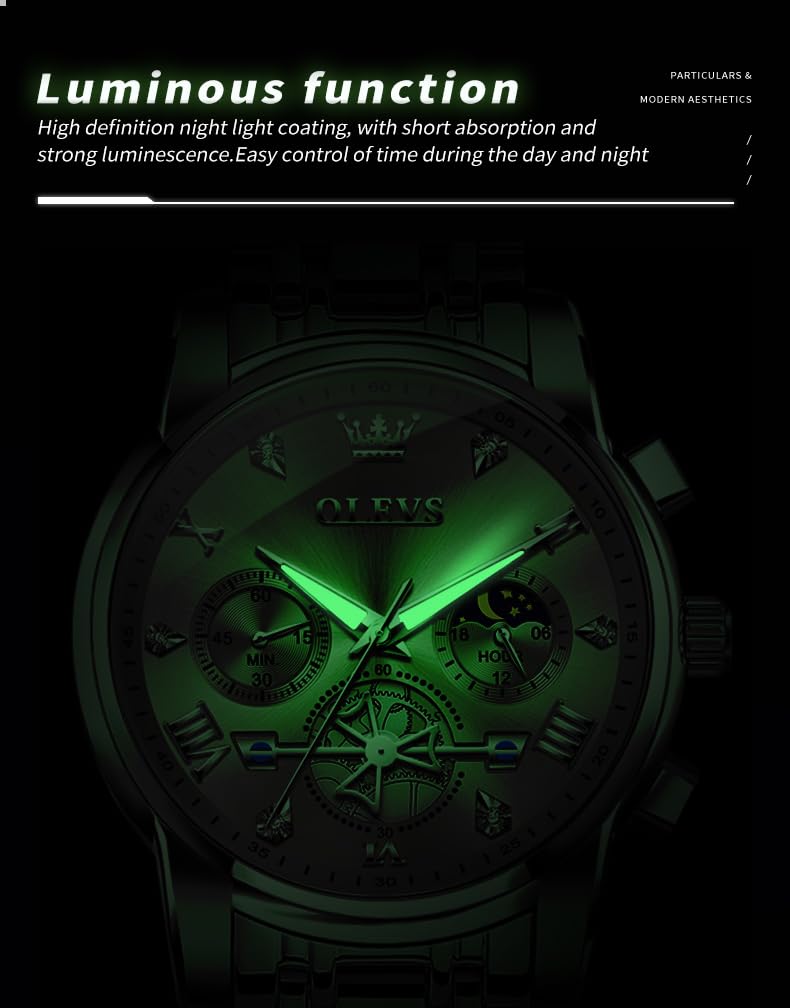 Foto 3 pulgar | Reloj Olevs Diamond Chronograph Quartz De Acero Inoxidable Para Hombre - Venta Internacional.
