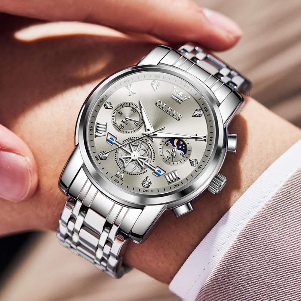Foto 4 pulgar | Reloj Olevs Diamond Chronograph Quartz De Acero Inoxidable Para Hombre - Venta Internacional.