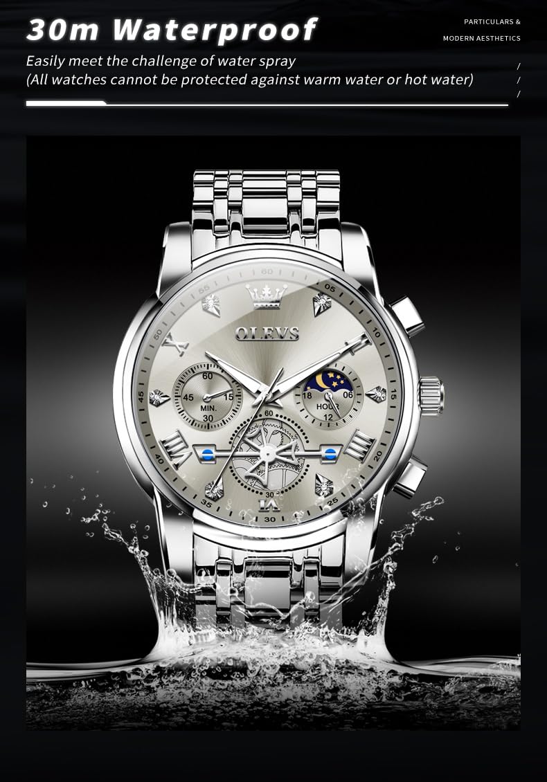 Foto 7 pulgar | Reloj Olevs Diamond Chronograph Quartz De Acero Inoxidable Para Hombre - Venta Internacional.