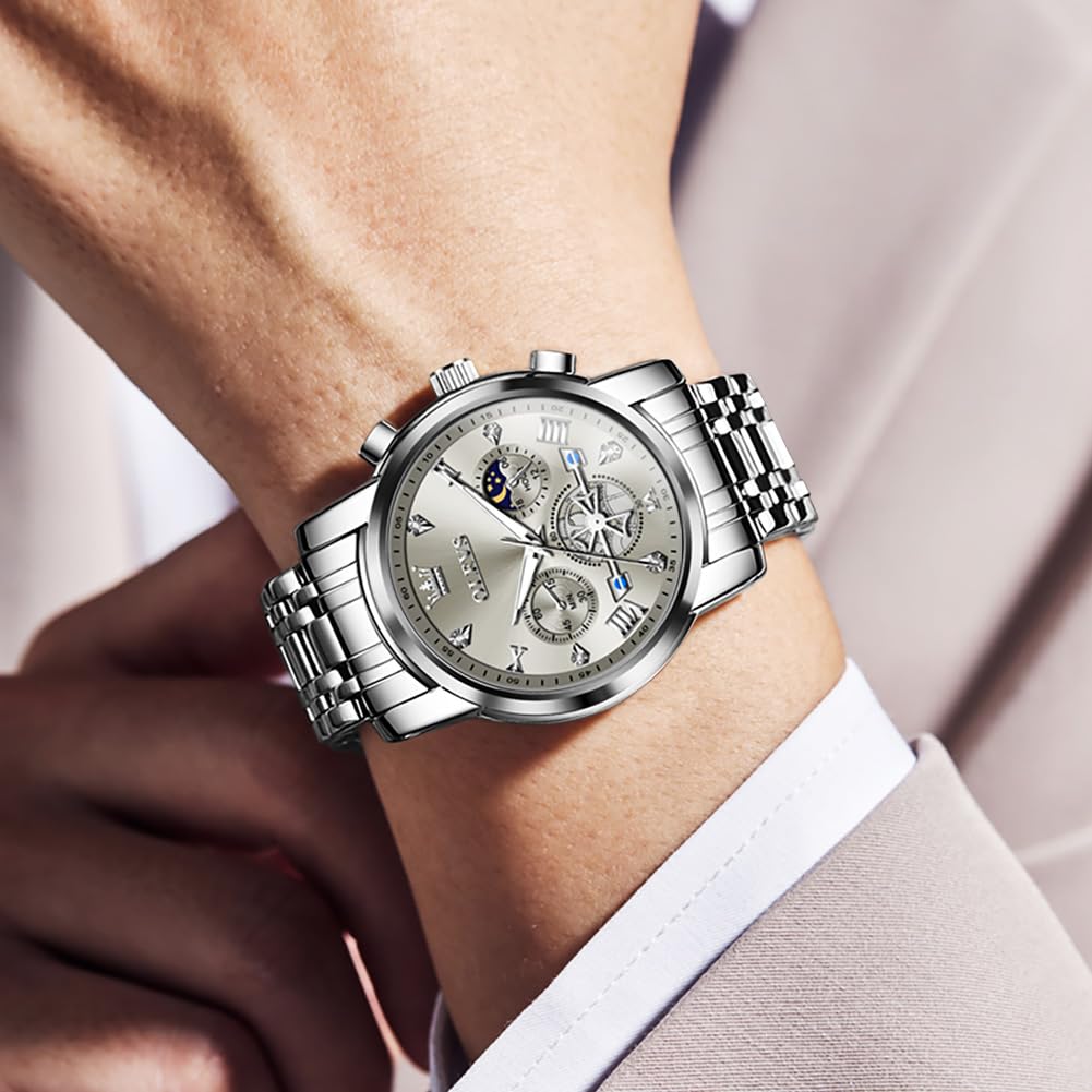 Foto 8 pulgar | Reloj Olevs Diamond Chronograph Quartz De Acero Inoxidable Para Hombre - Venta Internacional.