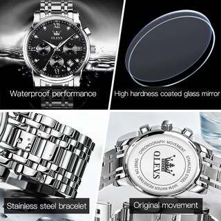 Foto 5 | Reloj Olevs Cronógrafo Negro Plateado De Acero Inoxidable Para Hombre - Venta Internacional.