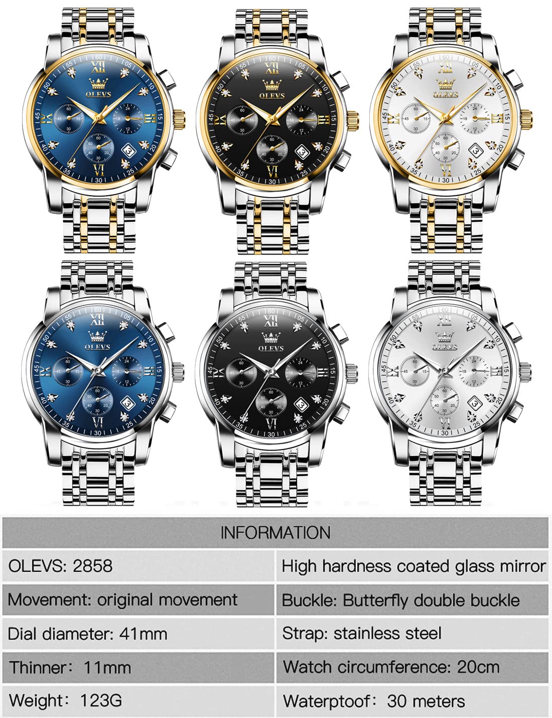 Foto 7 pulgar | Reloj Olevs Cronógrafo Negro Plateado De Acero Inoxidable Para Hombre - Venta Internacional.