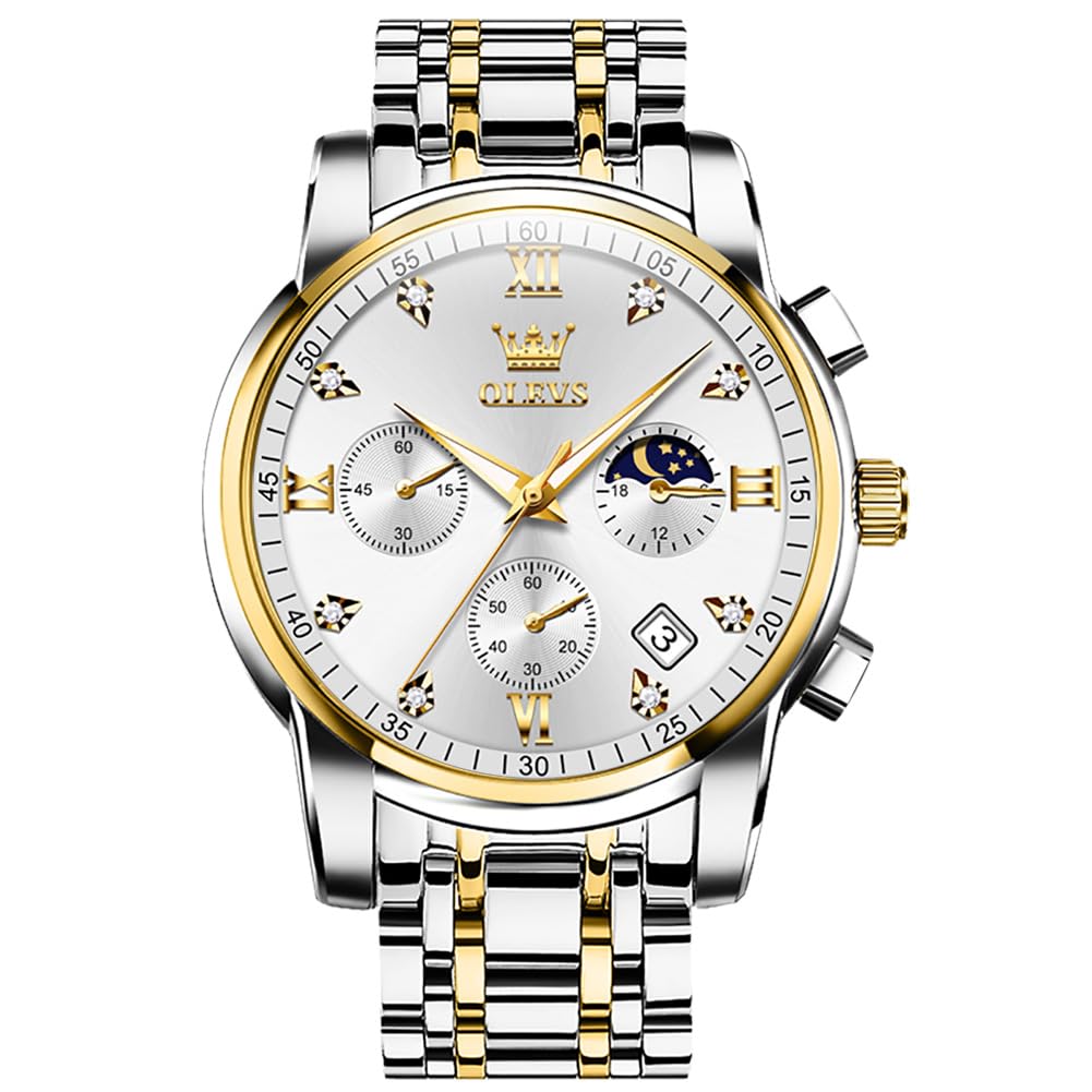 Vestido De Lujo Para Hombre Watch Olevs, Dorado Y Plateado, Resistente Al Agua - Venta Internacional.