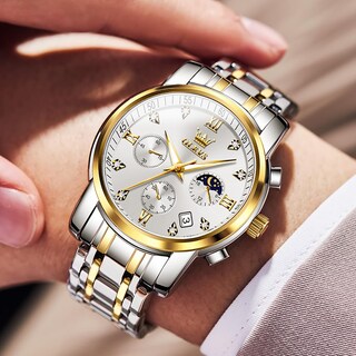 Foto 3 | Vestido De Lujo Para Hombre Watch Olevs, Dorado Y Plateado, Resistente Al Agua - Venta Internacional.