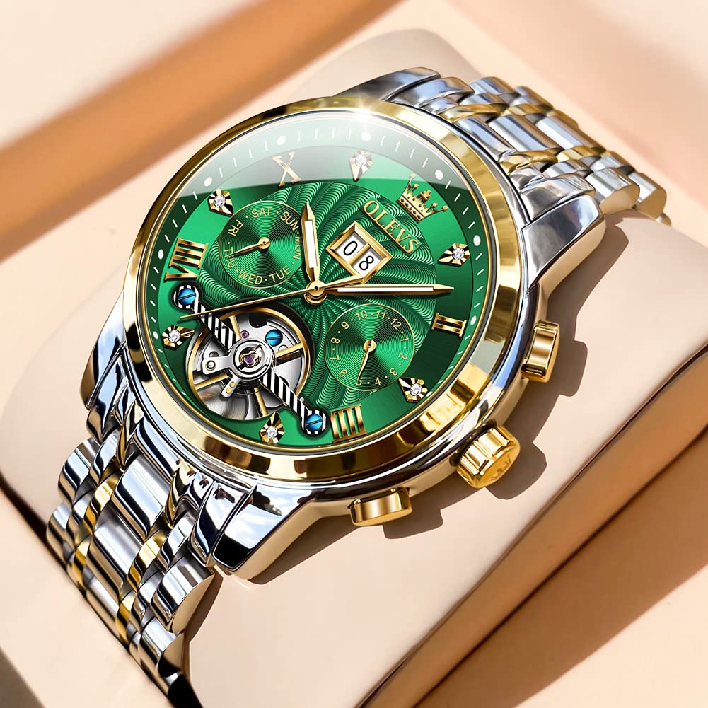 Foto 6 | Reloj Olevs Skeleton Automático Para Hombre, 5 Manecillas, De Acero Inoxidable - Venta Internacional.