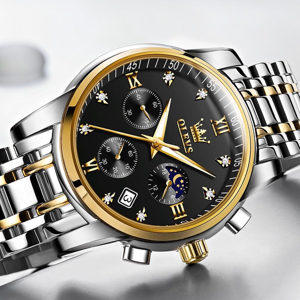 Foto 2 | Reloj Olevs Para Hombre, Acero Inoxidable, Negro, Resistente Al Agua Hasta 30 M - Venta Internacional.