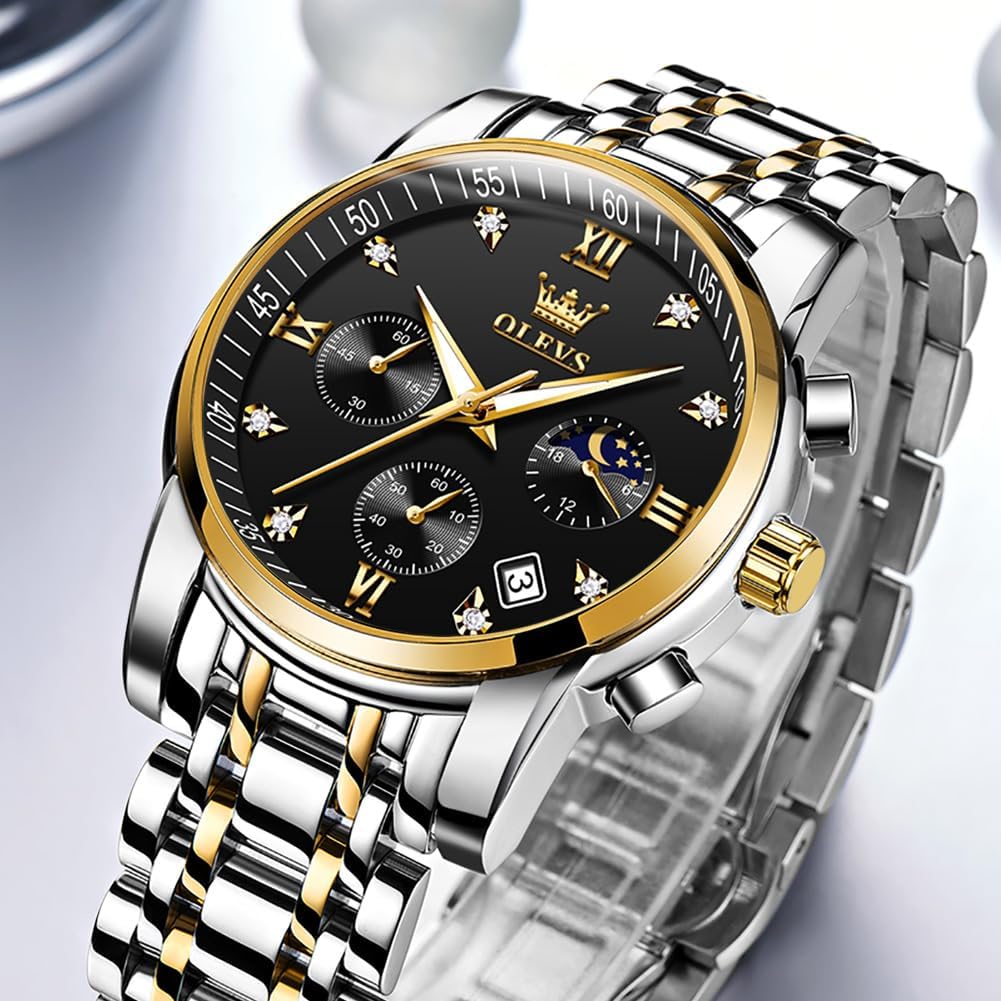 Foto 4 pulgar | Reloj Olevs Para Hombre, Acero Inoxidable, Negro, Resistente Al Agua Hasta 30 M - Venta Internacional.