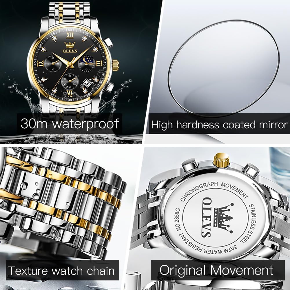 Foto 5 | Reloj Olevs Para Hombre, Acero Inoxidable, Negro, Resistente Al Agua Hasta 30 M - Venta Internacional.
