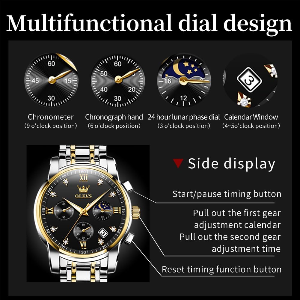 Foto 7 pulgar | Reloj Olevs Para Hombre, Acero Inoxidable, Negro, Resistente Al Agua Hasta 30 M - Venta Internacional.