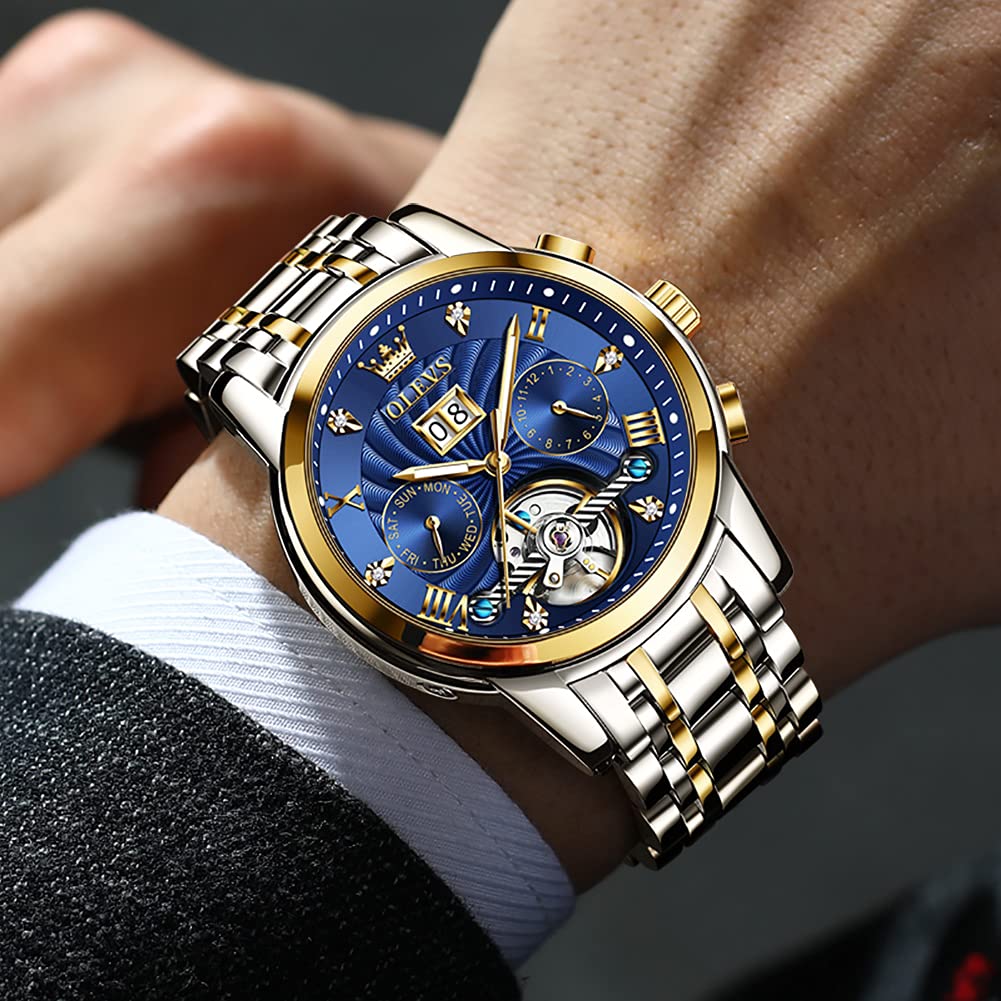 Foto 3 pulgar | Reloj Olevs Skeleton Automático Para Hombre, 5 Manecillas, De Acero Inoxidable - Venta Internacional.