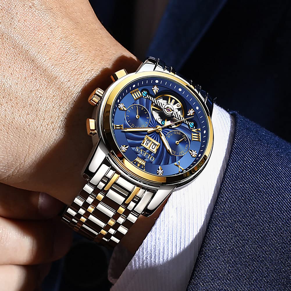 Foto 4 pulgar | Reloj Olevs Skeleton Automático Para Hombre, 5 Manecillas, De Acero Inoxidable - Venta Internacional.