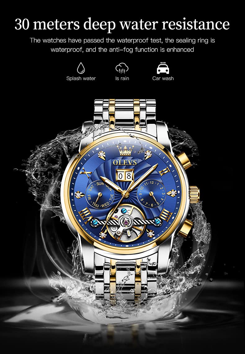 Foto 5 pulgar | Reloj Olevs Skeleton Automático Para Hombre, 5 Manecillas, De Acero Inoxidable - Venta Internacional.