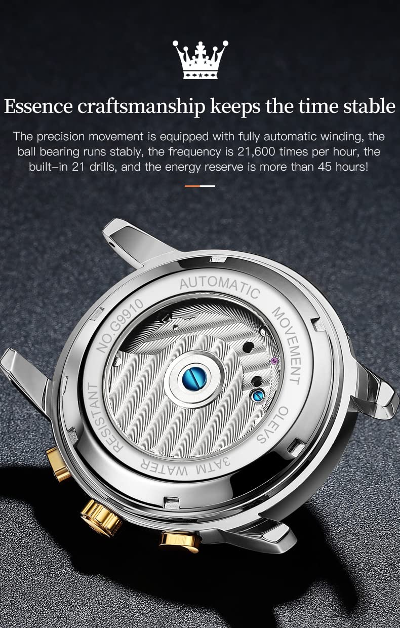 Foto 6 pulgar | Reloj Olevs Skeleton Automático Para Hombre, 5 Manecillas, De Acero Inoxidable - Venta Internacional.