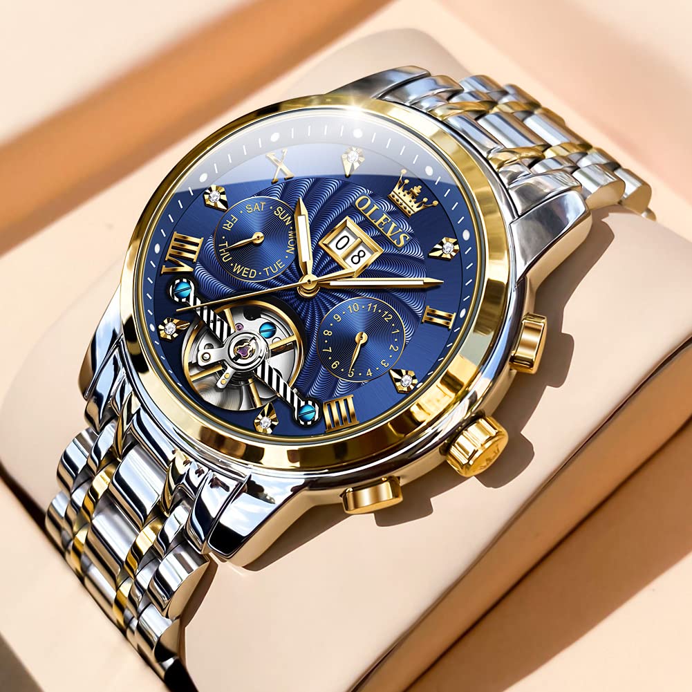 Foto 7 pulgar | Reloj Olevs Skeleton Automático Para Hombre, 5 Manecillas, De Acero Inoxidable - Venta Internacional.