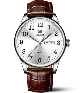 Foto 1 | Reloj Olevs Para Hombre, Impermeable, Analógico, De Piel Marrón, 39 Mm - Venta Internacional.