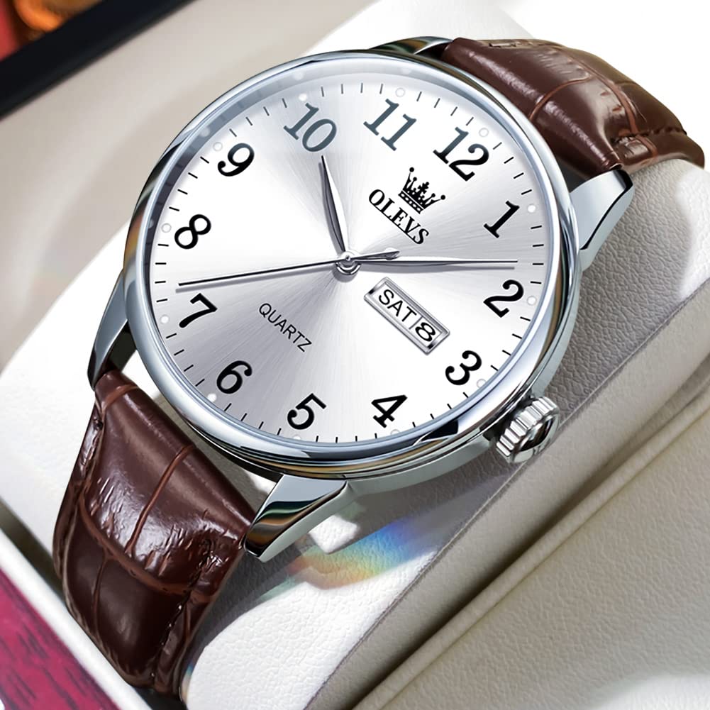 Foto 3 pulgar | Reloj Olevs Para Hombre, Impermeable, Analógico, De Piel Marrón, 39 Mm - Venta Internacional.