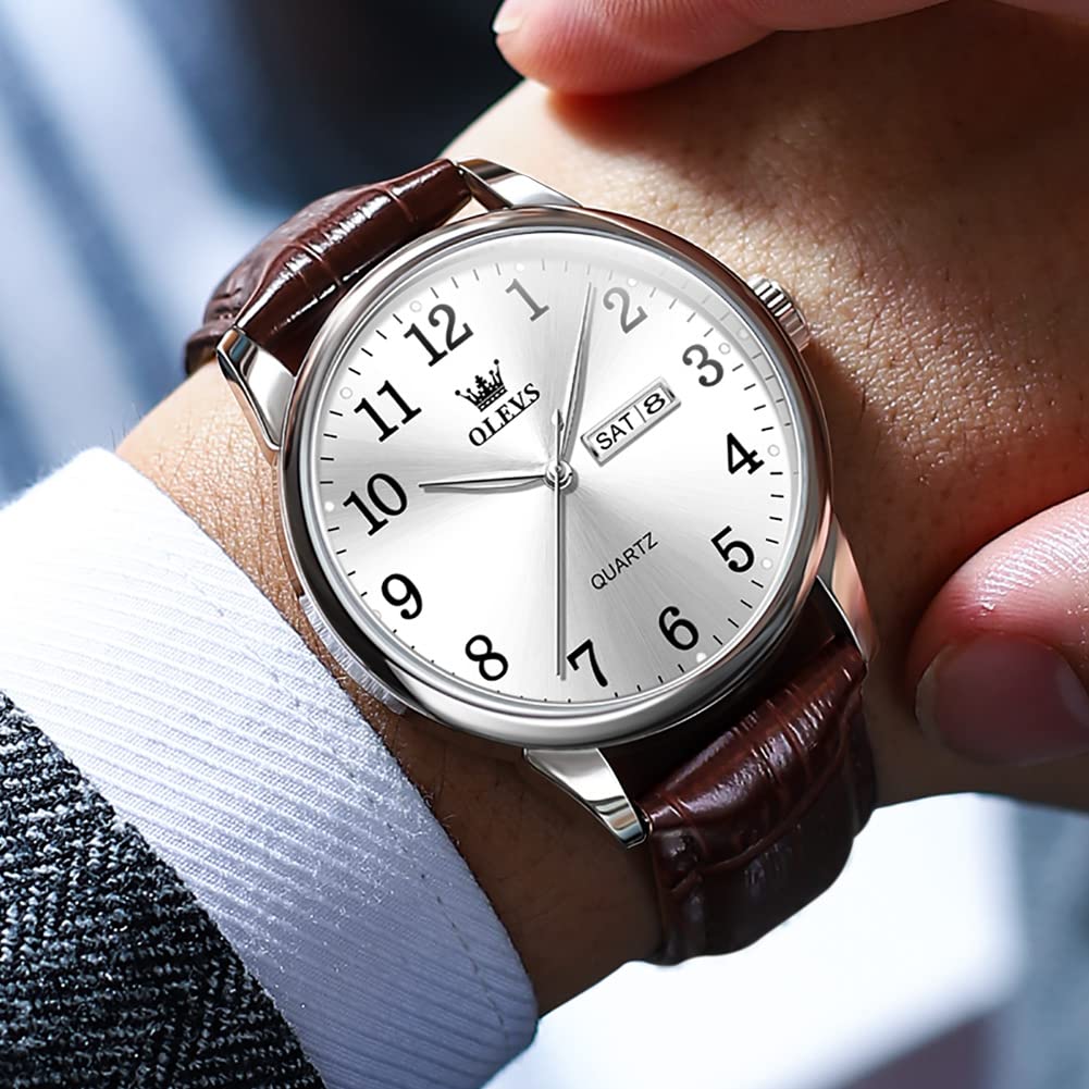 Foto 4 pulgar | Reloj Olevs Para Hombre, Impermeable, Analógico, De Piel Marrón, 39 Mm - Venta Internacional.