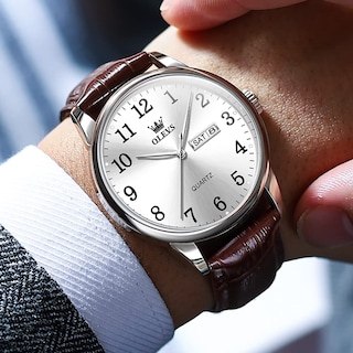 Foto 3 | Reloj Olevs Para Hombre, Impermeable, Analógico, De Piel Marrón, 39 Mm - Venta Internacional.