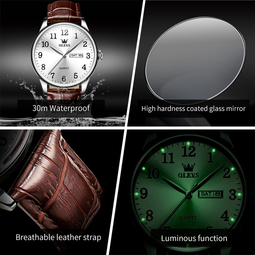 Foto 5 pulgar | Reloj Olevs Para Hombre, Impermeable, Analógico, De Piel Marrón, 39 Mm - Venta Internacional.