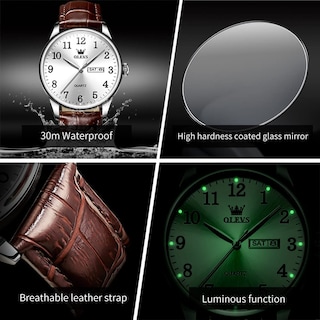 Foto 4 | Reloj Olevs Para Hombre, Impermeable, Analógico, De Piel Marrón, 39 Mm - Venta Internacional.