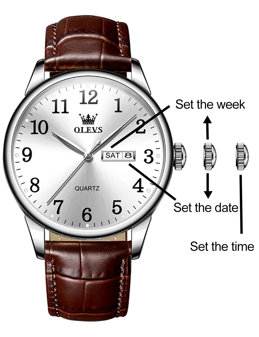 Foto 6 pulgar | Reloj Olevs Para Hombre, Impermeable, Analógico, De Piel Marrón, 39 Mm - Venta Internacional.