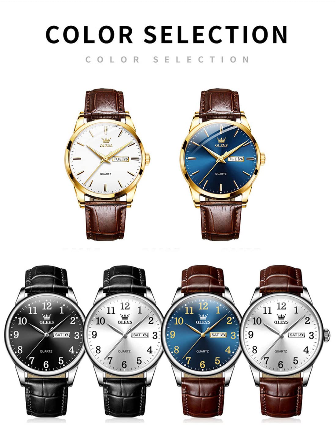 Foto 7 pulgar | Reloj Olevs Para Hombre, Impermeable, Analógico, De Piel Marrón, 39 Mm - Venta Internacional.