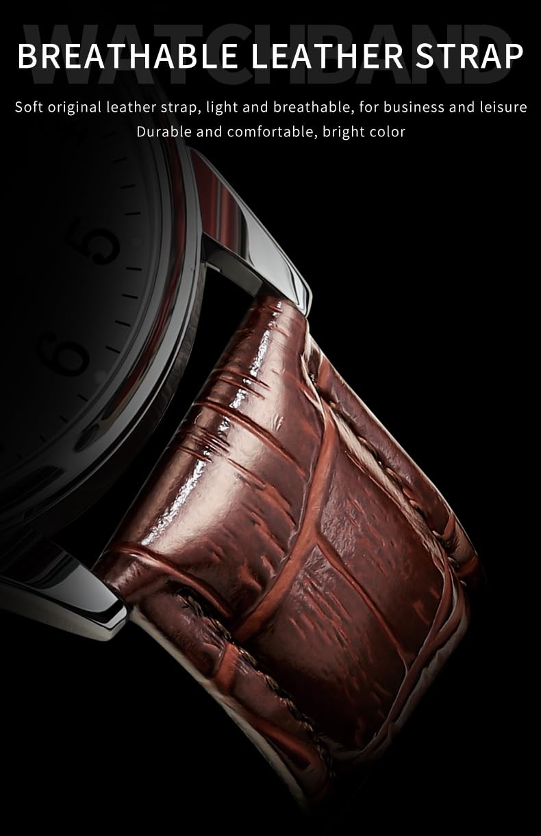 Foto 8 pulgar | Reloj Olevs Para Hombre, Impermeable, Analógico, De Piel Marrón, 39 Mm - Venta Internacional.