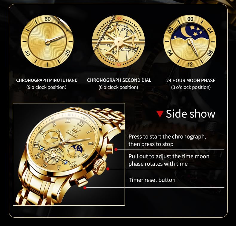 Foto 6 pulgar | Reloj De Pulsera Olevs Chronograph Quartz De Acero Inoxidable Para Hombre - Venta Internacional.
