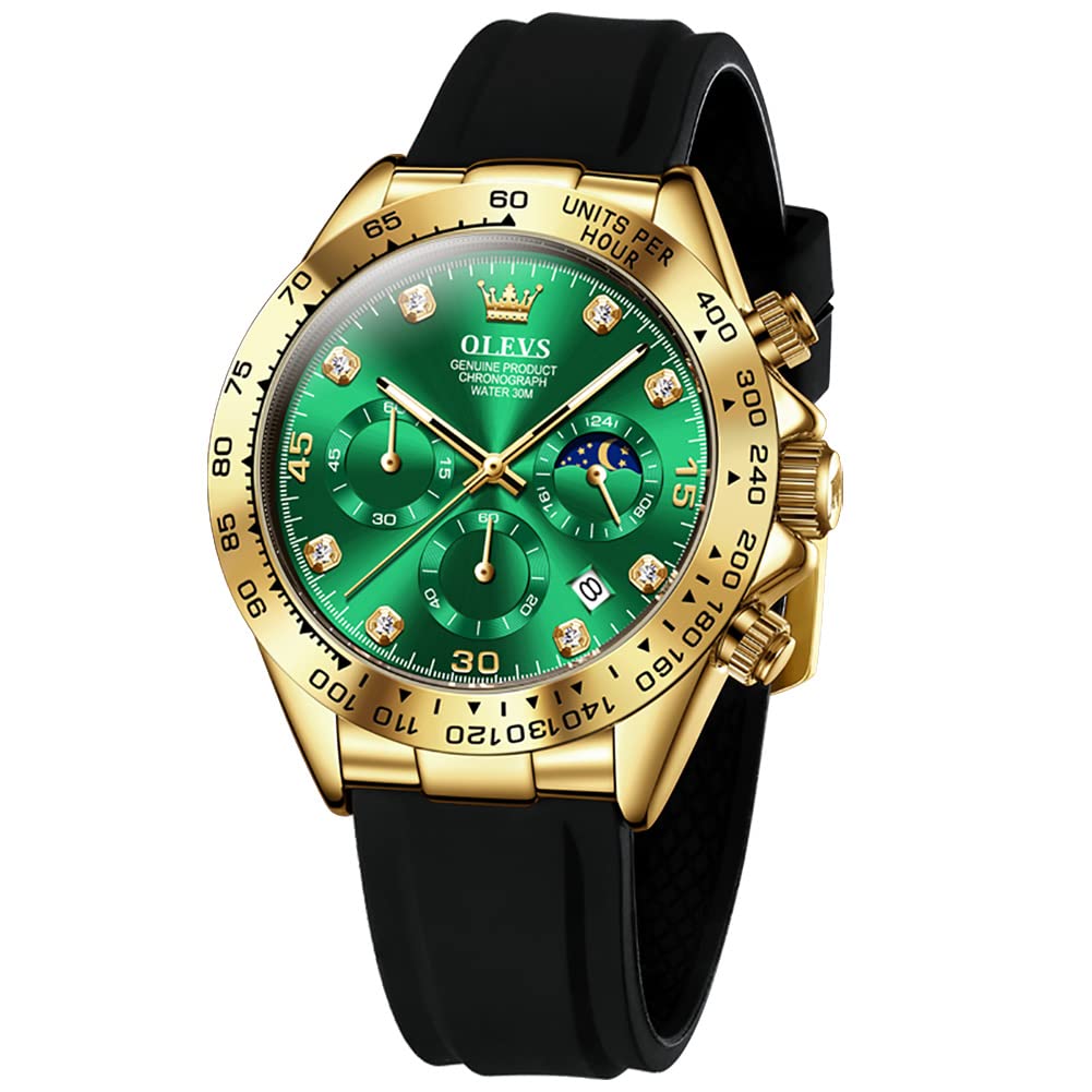 Reloj Olevs Para Hombre, Cronógrafo Analógico, De Cuarzo, Resistente Al Agua, Color Verde - Venta Internacional.