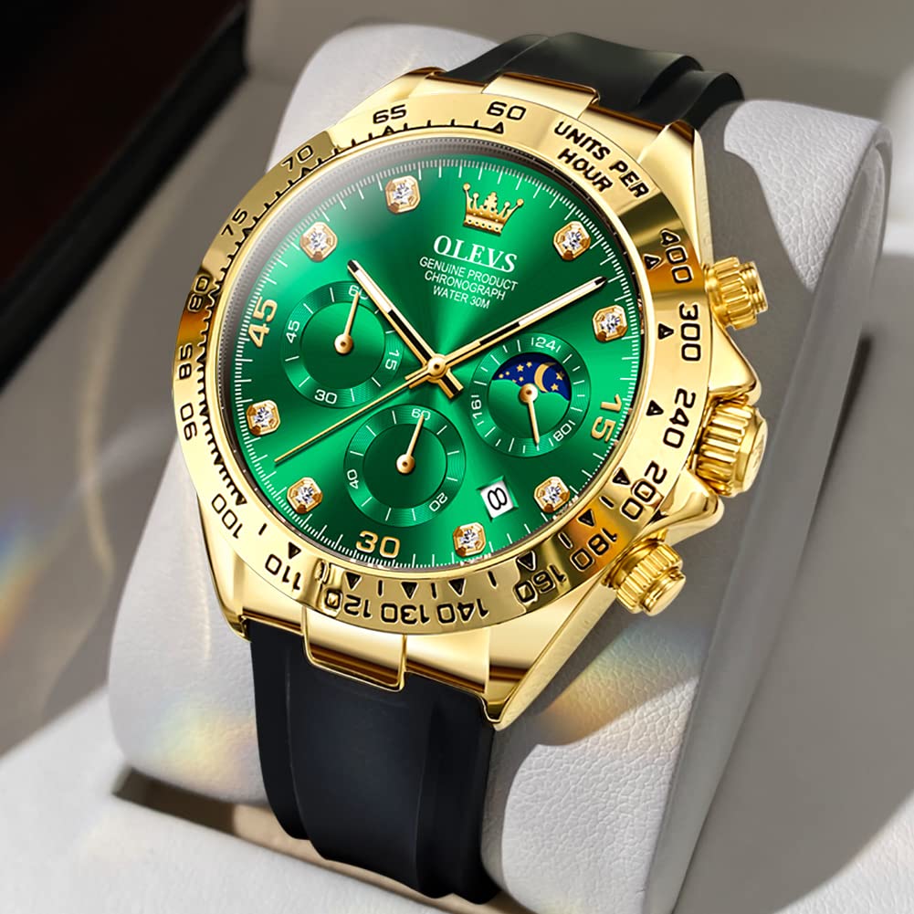 Foto 3 pulgar | Reloj Olevs Para Hombre, Cronógrafo Analógico, De Cuarzo, Resistente Al Agua, Color Verde - Venta Internacional.