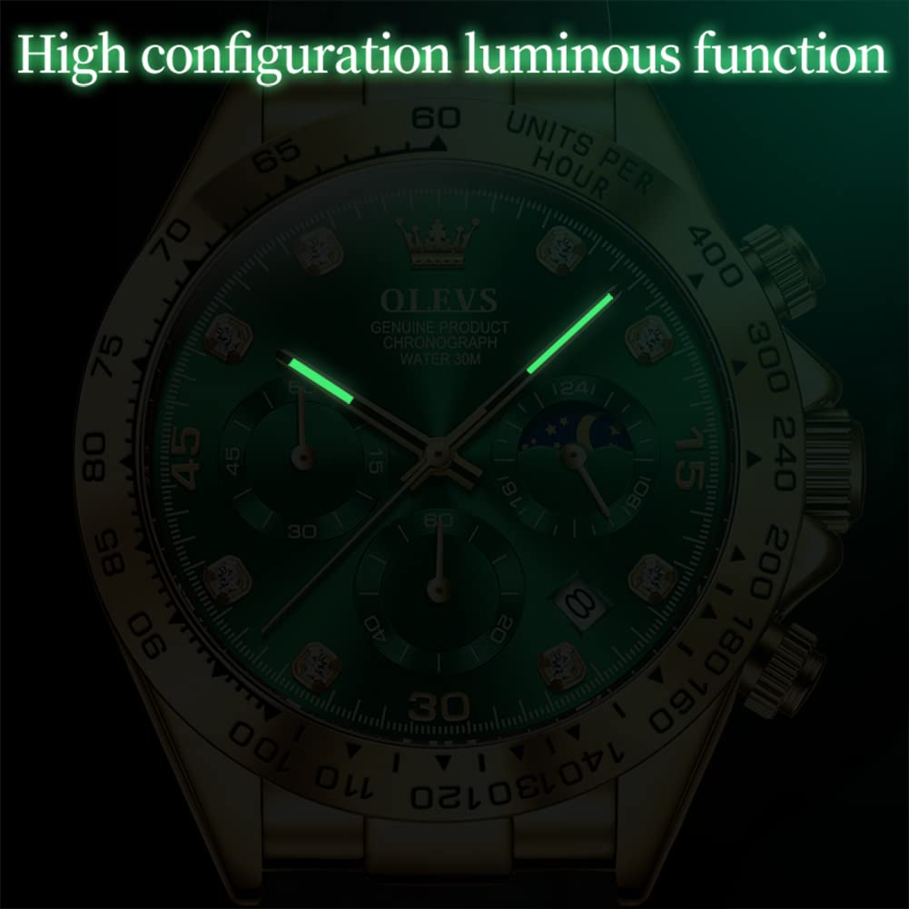 Foto 5 pulgar | Reloj Olevs Para Hombre, Cronógrafo Analógico, De Cuarzo, Resistente Al Agua, Color Verde - Venta Internacional.