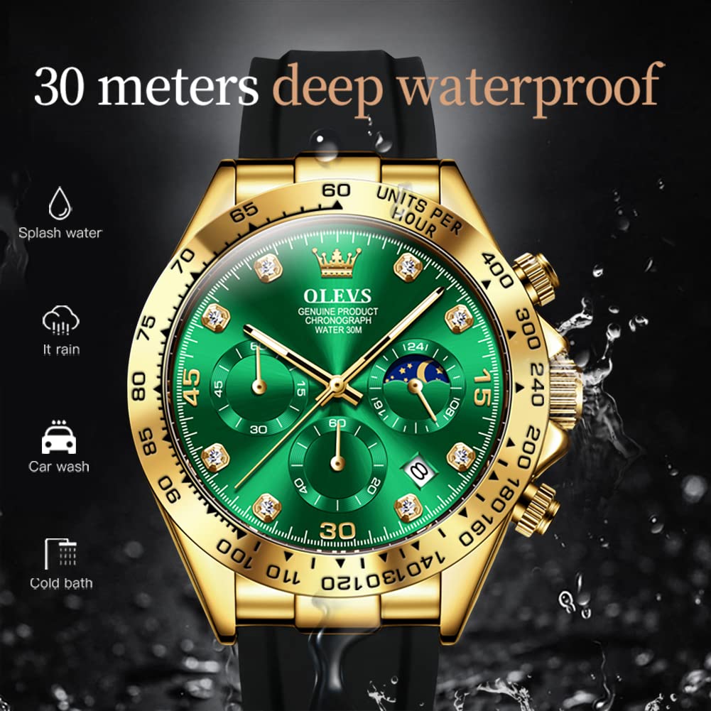 Foto 5 | Reloj Olevs Para Hombre, Cronógrafo Analógico, De Cuarzo, Resistente Al Agua, Color Verde - Venta Internacional.