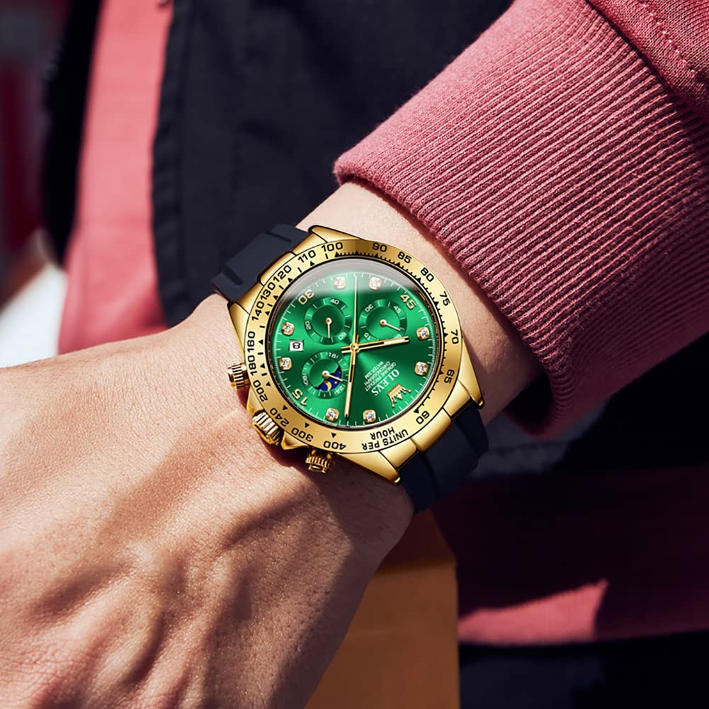 Foto 7 pulgar | Reloj Olevs Para Hombre, Cronógrafo Analógico, De Cuarzo, Resistente Al Agua, Color Verde - Venta Internacional.