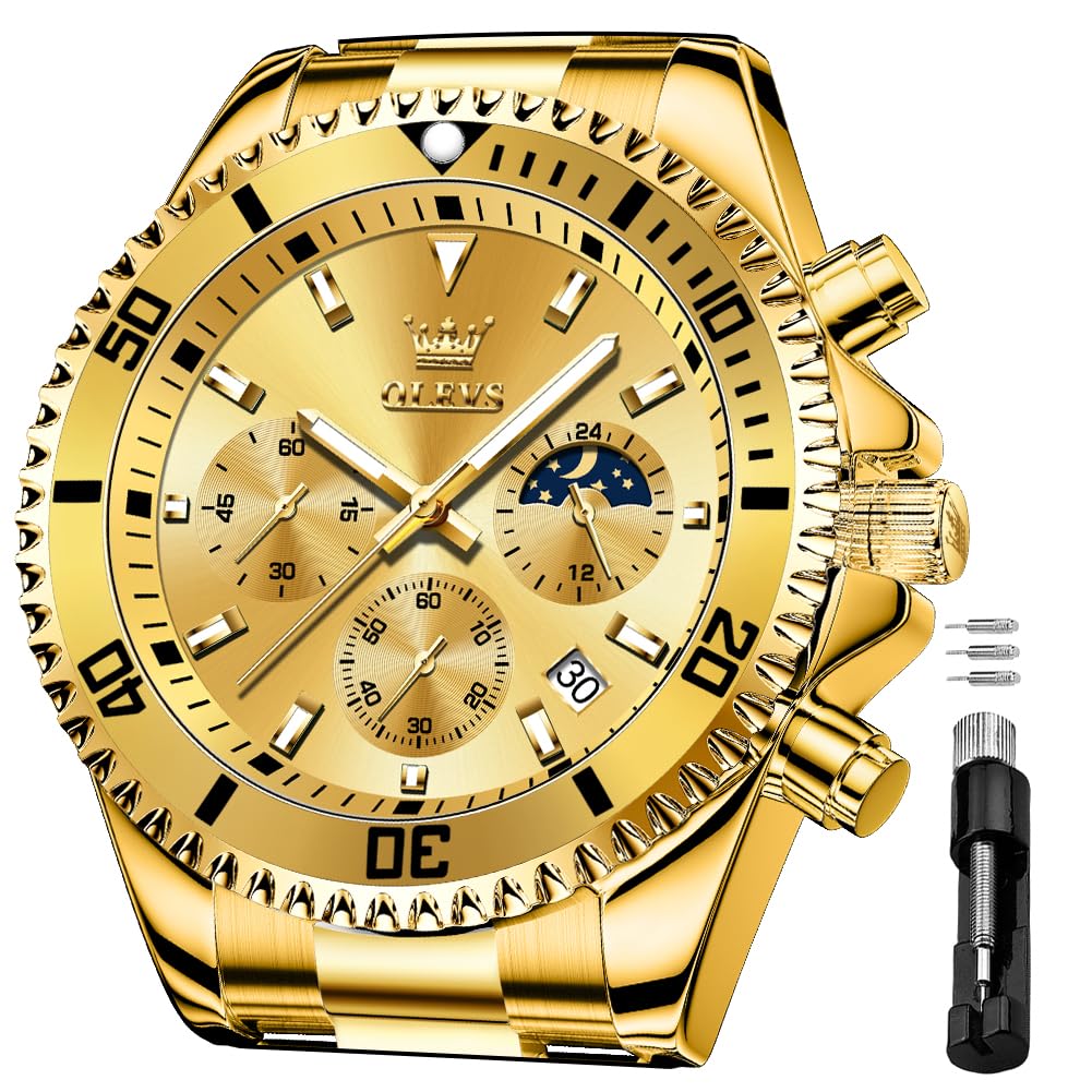 Foto 2 pulgar | Reloj Olevs Business Dress Big Face Gold Chronograph Para Hombre - Venta Internacional.