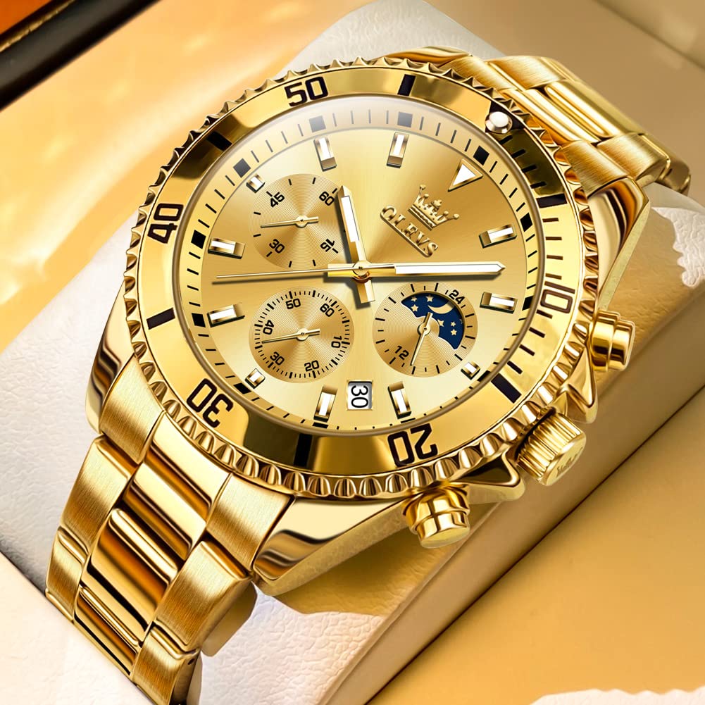 Foto 3 pulgar | Reloj Olevs Business Dress Big Face Gold Chronograph Para Hombre - Venta Internacional.