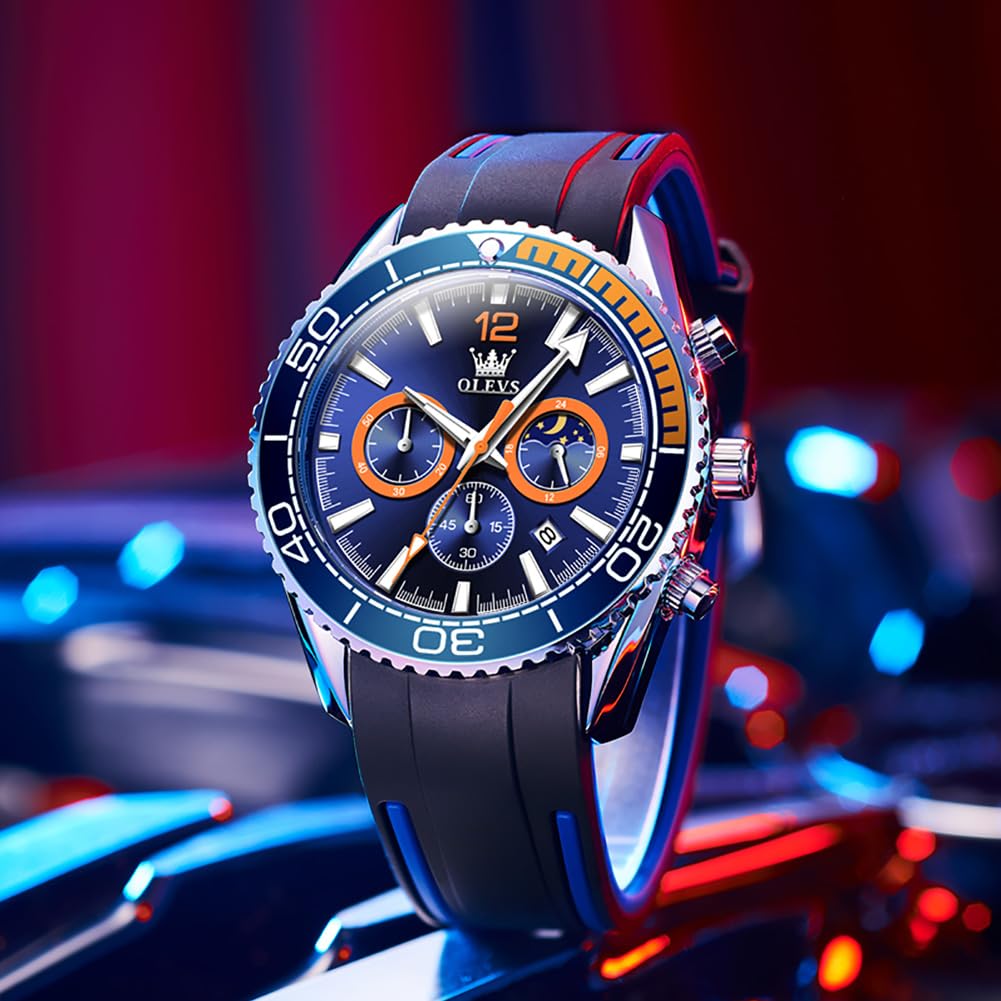 Foto 5 pulgar | Reloj Olevs Blue Moon Phase De Acero Inoxidable Para Hombre - Venta Internacional.