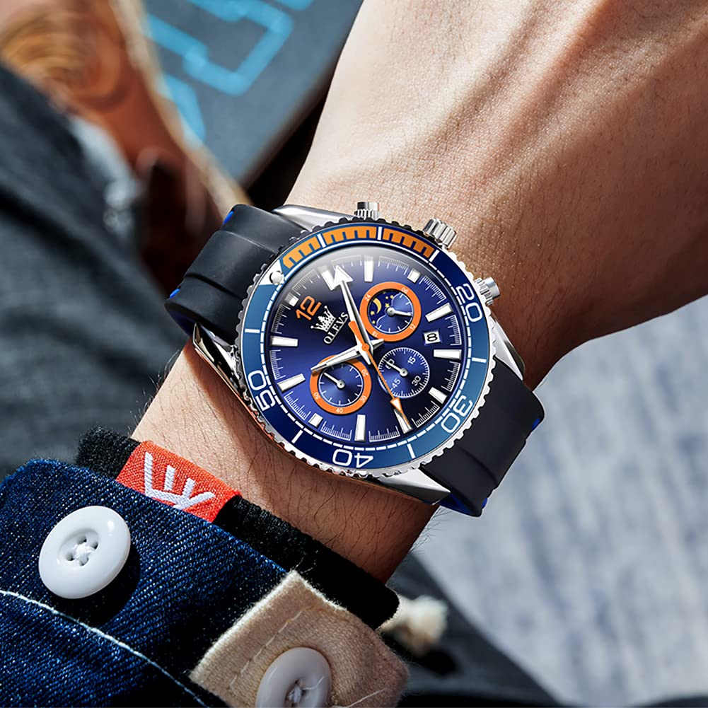 Foto 7 pulgar | Reloj Olevs Blue Moon Phase De Acero Inoxidable Para Hombre - Venta Internacional.