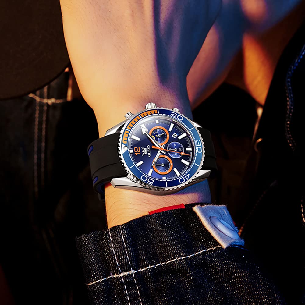 Foto 8 pulgar | Reloj Olevs Blue Moon Phase De Acero Inoxidable Para Hombre - Venta Internacional.