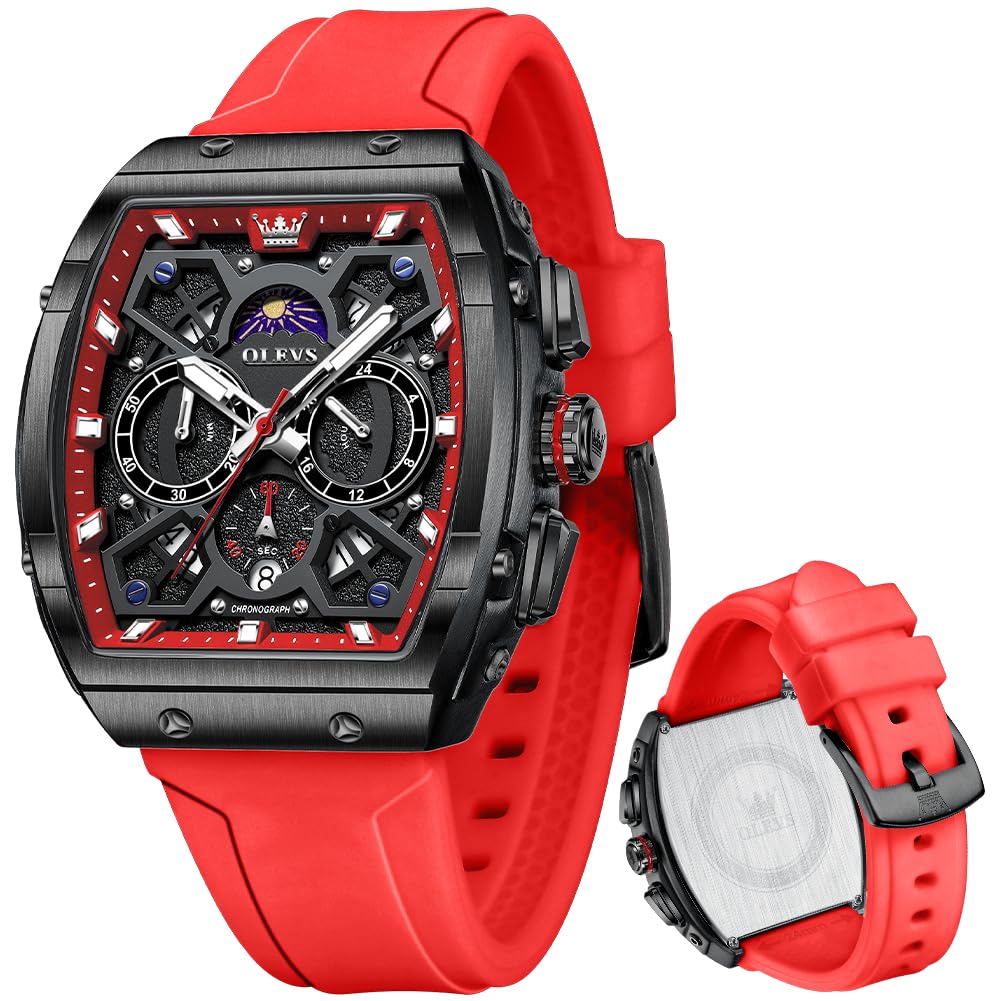 Foto 2 pulgar | Reloj Olevs Pro Diver, Cronógrafo Impermeable Para Hombre, Color Rojo - Venta Internacional.