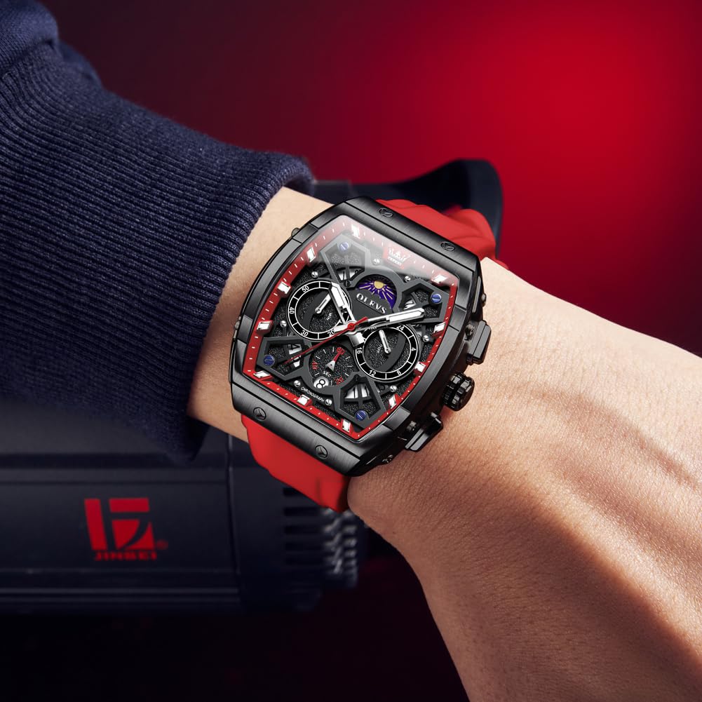 Foto 3 pulgar | Reloj Olevs Pro Diver, Cronógrafo Impermeable Para Hombre, Color Rojo - Venta Internacional.