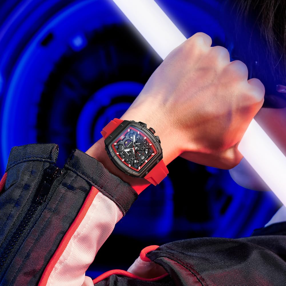 Foto 4 pulgar | Reloj Olevs Pro Diver, Cronógrafo Impermeable Para Hombre, Color Rojo - Venta Internacional.