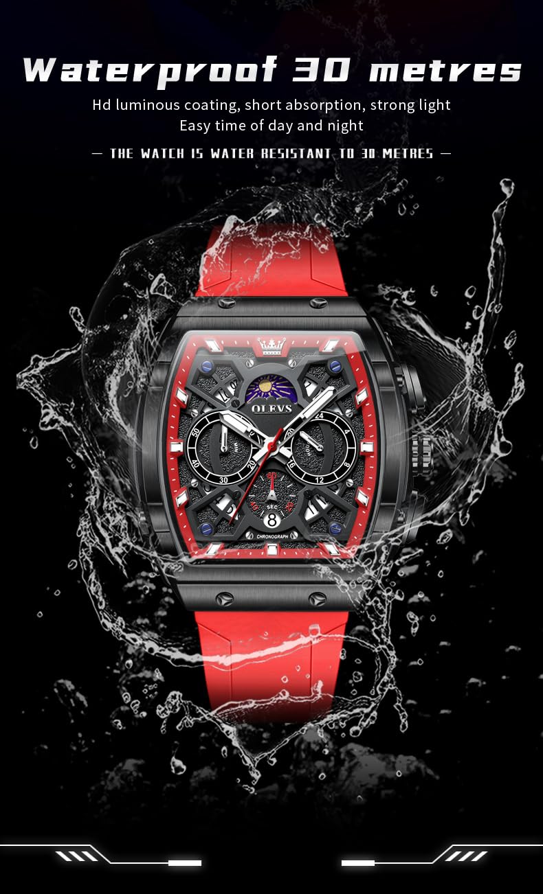 Foto 5 pulgar | Reloj Olevs Pro Diver, Cronógrafo Impermeable Para Hombre, Color Rojo - Venta Internacional.