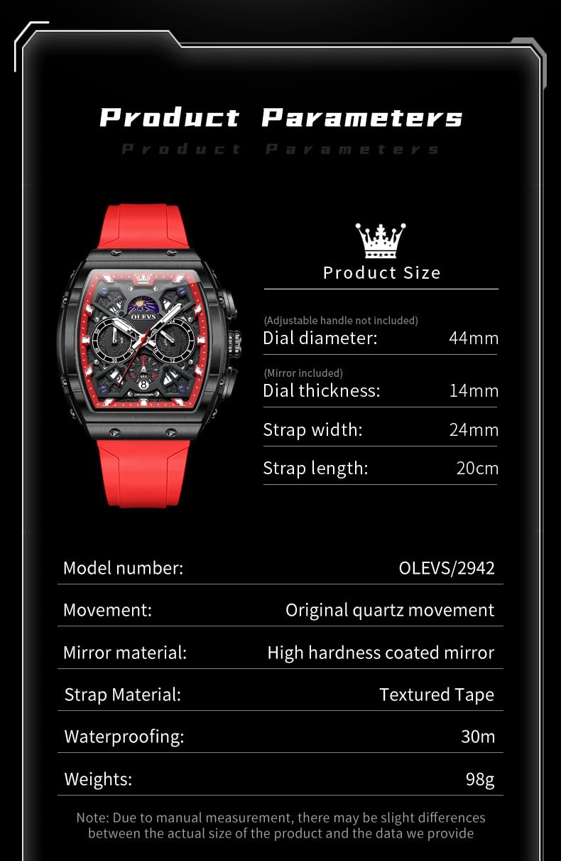 Foto 6 pulgar | Reloj Olevs Pro Diver, Cronógrafo Impermeable Para Hombre, Color Rojo - Venta Internacional.