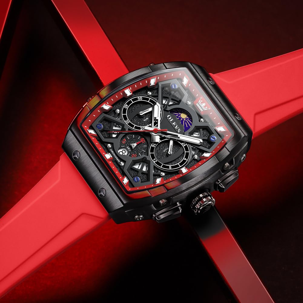 Foto 7 | Reloj Olevs Pro Diver, Cronógrafo Impermeable Para Hombre, Color Rojo - Venta Internacional.