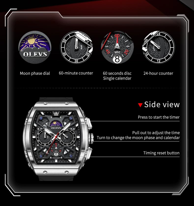 Foto 6 pulgar | Reloj Olevs Square Military Sport Impermeable Para Hombre De 44 Mm - Venta Internacional.