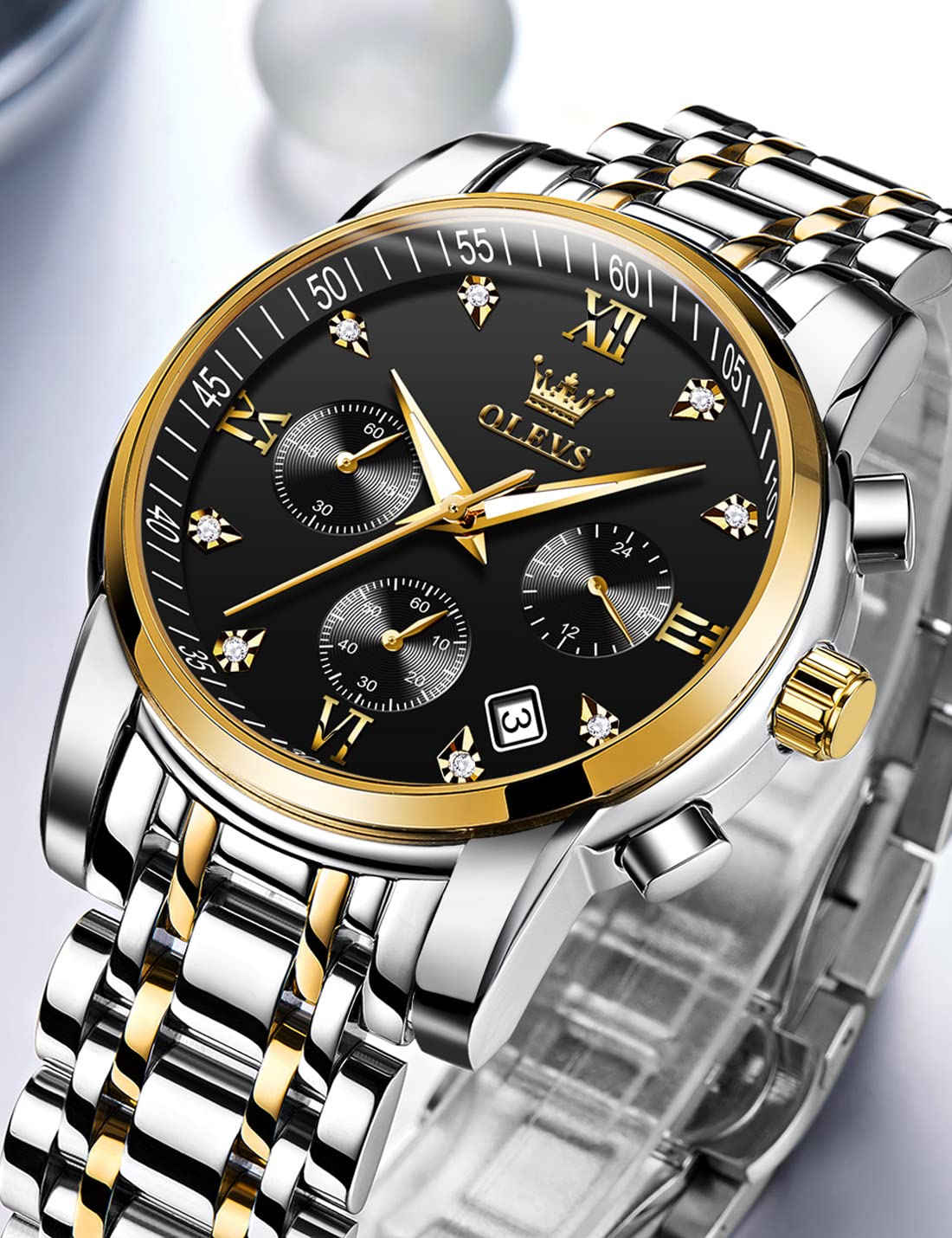 Foto 5 pulgar | Reloj Olevs Silver Black Chronograph Impermeable Para Hombre - Venta Internacional.