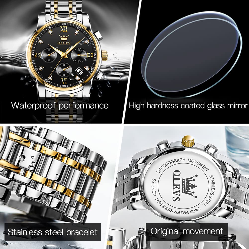 Foto 5 | Reloj Olevs Silver Black Chronograph Impermeable Para Hombre - Venta Internacional.