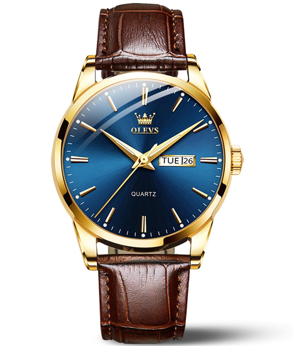 Foto 2 pulgar | Reloj Olevs De Cuero Marrón Con Esfera Azul Y Cuarzo Para Hombre - Venta Internacional.