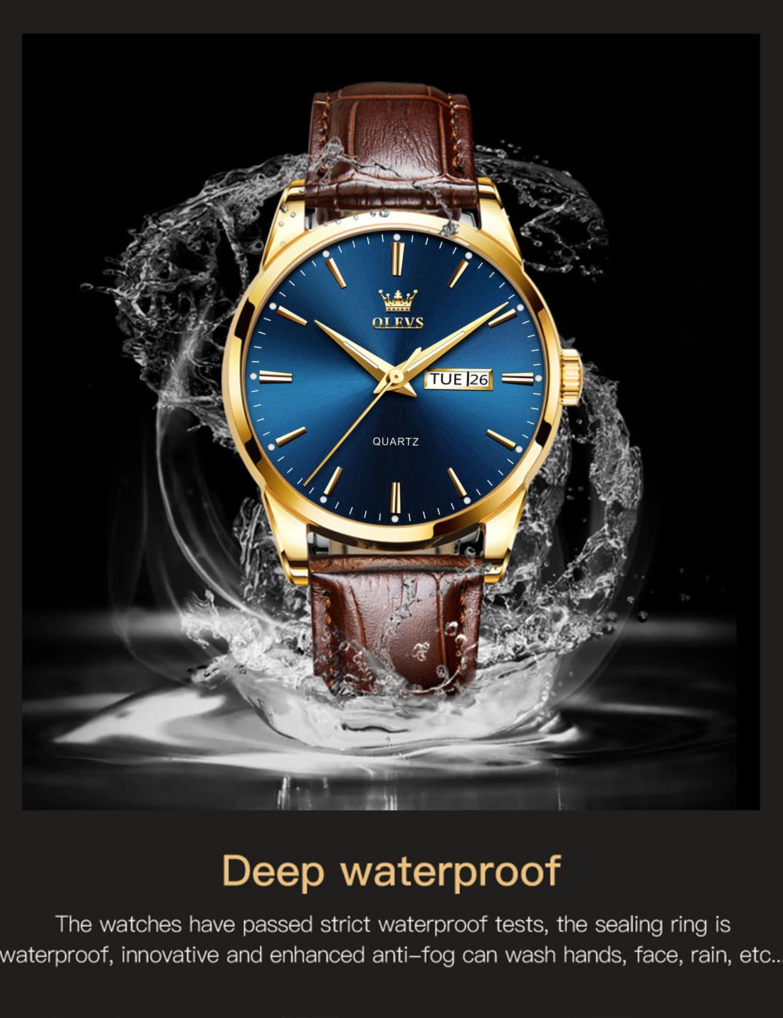 Foto 6 pulgar | Reloj Olevs De Cuero Marrón Con Esfera Azul Y Cuarzo Para Hombre - Venta Internacional.