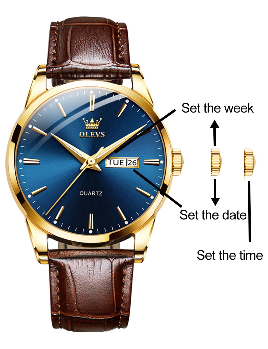 Foto 8 pulgar | Reloj Olevs De Cuero Marrón Con Esfera Azul Y Cuarzo Para Hombre - Venta Internacional.